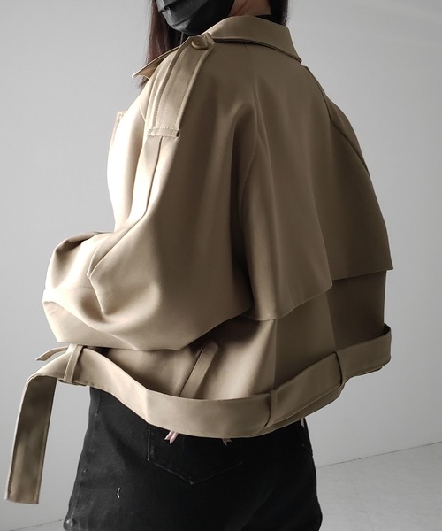 me+em select(ミームセレクト)の「※【 2color 】ベルテッドショートトレンチコート / belted short trench coat(トレンチコート・レディース・ブラック/ベージュ・FREE)」の13枚目の写真