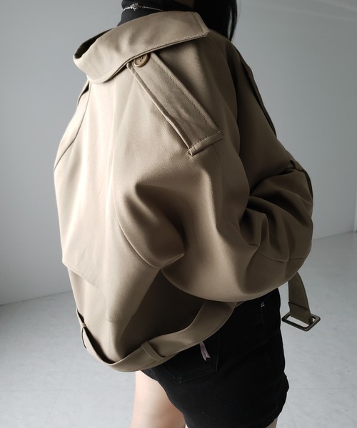 me+em select(ミームセレクト)の「※【 2color 】ベルテッドショートトレンチコート / belted short trench coat(トレンチコート・レディース・ブラック/ベージュ・FREE)」の14枚目の写真