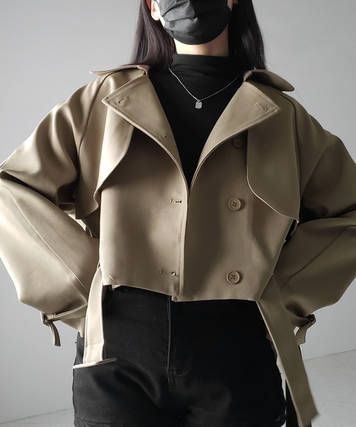 me+em select(ミームセレクト)の「※【 2color 】ベルテッドショートトレンチコート / belted short trench coat(トレンチコート・レディース・ブラック/ベージュ・FREE)」の15枚目の写真