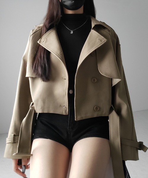 me+em select(ミームセレクト)の「※【 2color 】ベルテッドショートトレンチコート / belted short trench coat(トレンチコート・レディース・ブラック/ベージュ・FREE)」の6枚目の写真