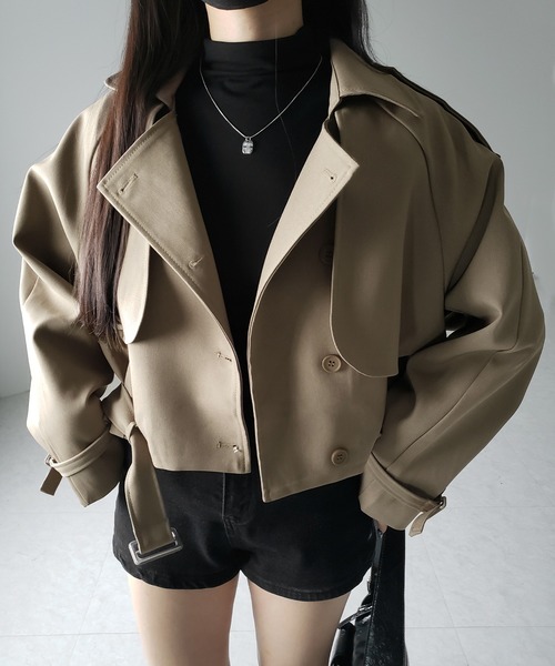 me+em select(ミームセレクト)の「※【 2color 】ベルテッドショートトレンチコート / belted short trench coat(トレンチコート・レディース・ブラック/ベージュ・FREE)」の9枚目の写真