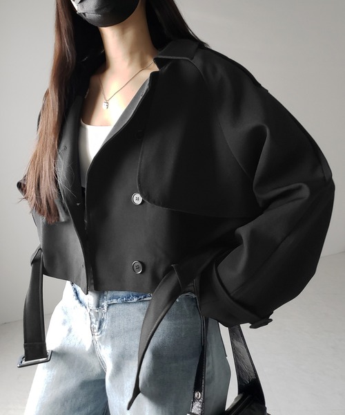 me+em select(ミームセレクト)の「※【 2color 】ベルテッドショートトレンチコート / belted short trench coat(トレンチコート・レディース・ブラック/ベージュ・FREE)」の18枚目の写真
