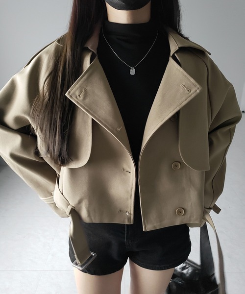me+em select(ミームセレクト)の「※【 2color 】ベルテッドショートトレンチコート / belted short trench coat(トレンチコート・レディース・ブラック/ベージュ・FREE)」の10枚目の写真