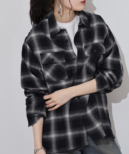 BIG MIKE（ビッグマイク）の「BIG MIKE Light Flannel Shirts ライトフランネル長袖シャツ（シャツ/ブラウス・メンズ・ブラック×レッド/ブラック×グレー/ホワイト/ネイビー・XL/L/M）」の2枚目の写真