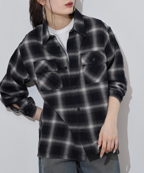 BIG MIKE（ビッグマイク）の「BIG MIKE Light Flannel Shirts ライトフランネル長袖シャツ（シャツ/ブラウス・メンズ・ブラック×レッド/ブラック×グレー/ホワイト/ネイビー・XL/L/M）」の9枚目の写真