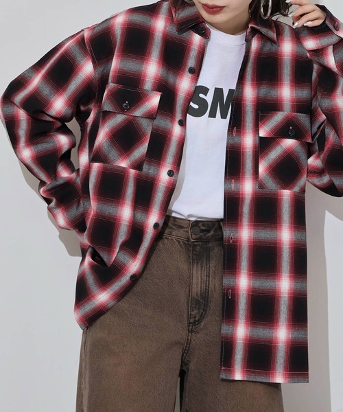 BIG MIKE（ビッグマイク）の「BIG MIKE Light Flannel Shirts ライトフランネル長袖シャツ（シャツ/ブラウス・メンズ・ブラック×レッド/ブラック×グレー/ホワイト/ネイビー・XL/L/M）」の15枚目の写真
