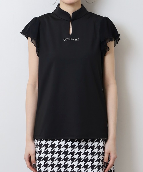 CECIL McBEE（セシルマクビー）の「袖チュールスタンドカラー半袖プルオーバー（Tシャツ/カットソー・レディース・ホワイト/ブラック・2(M)/1(S)）」の15枚目の写真