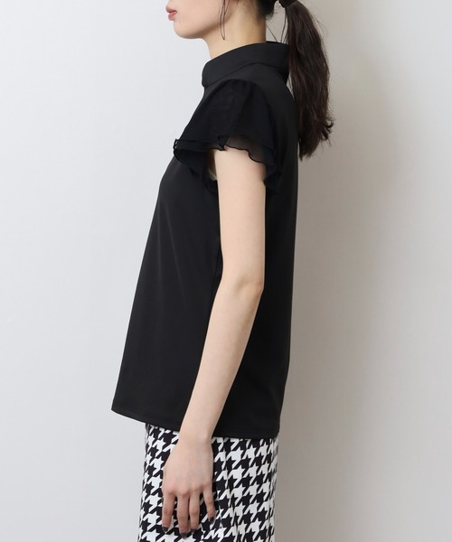 CECIL McBEE（セシルマクビー）の「袖チュールスタンドカラー半袖プルオーバー（Tシャツ/カットソー・レディース・ホワイト/ブラック・2(M)/1(S)）」の16枚目の写真