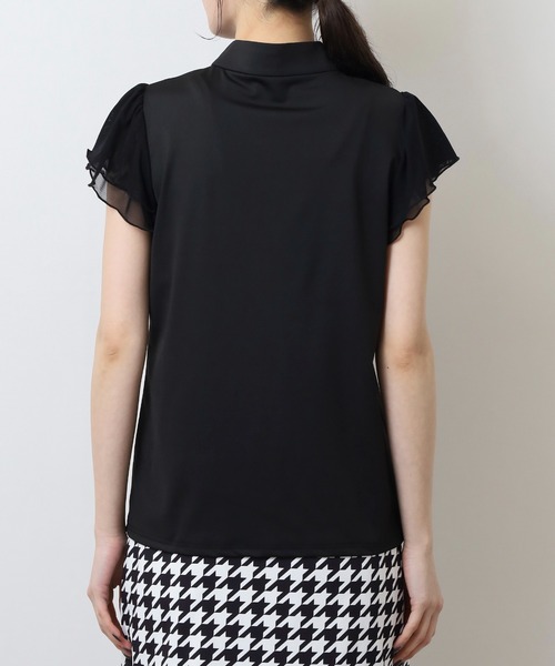 CECIL McBEE（セシルマクビー）の「袖チュールスタンドカラー半袖プルオーバー（Tシャツ/カットソー・レディース・ホワイト/ブラック・2(M)/1(S)）」の6枚目の写真