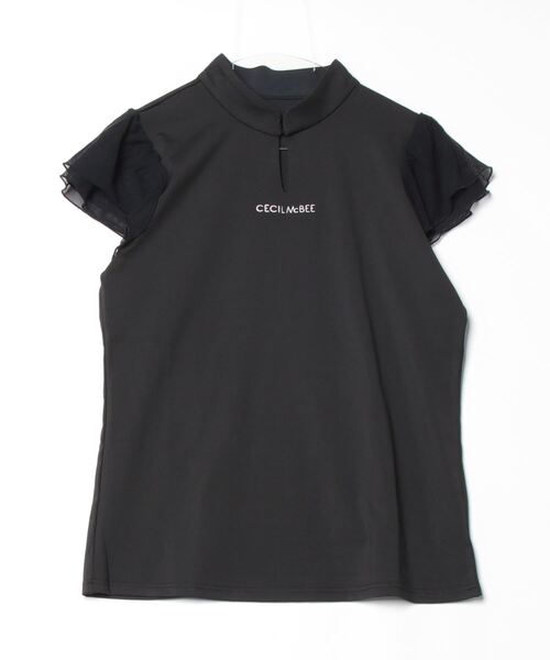 CECIL McBEE（セシルマクビー）の「袖チュールスタンドカラー半袖プルオーバー（Tシャツ/カットソー・レディース・ホワイト/ブラック・2(M)/1(S)）」の3枚目の写真