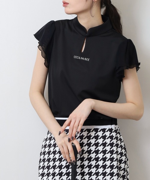 CECIL McBEE（セシルマクビー）の「袖チュールスタンドカラー半袖プルオーバー（Tシャツ/カットソー・レディース・ホワイト/ブラック・2(M)/1(S)）」の11枚目の写真