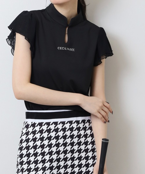 CECIL McBEE（セシルマクビー）の「袖チュールスタンドカラー半袖プルオーバー（Tシャツ/カットソー・レディース・ホワイト/ブラック・2(M)/1(S)）」の12枚目の写真