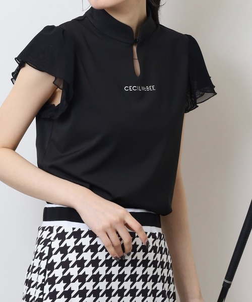 CECIL McBEE（セシルマクビー）の「袖チュールスタンドカラー半袖プルオーバー（Tシャツ/カットソー・レディース・ホワイト/ブラック・2(M)/1(S)）」の13枚目の写真