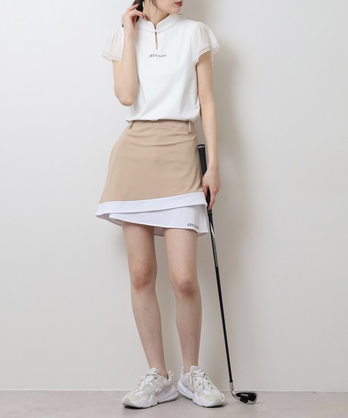 CECIL McBEE（セシルマクビー）の「袖チュールスタンドカラー半袖プルオーバー（Tシャツ/カットソー・レディース・ホワイト/ブラック・2(M)/1(S)）」の10枚目の写真