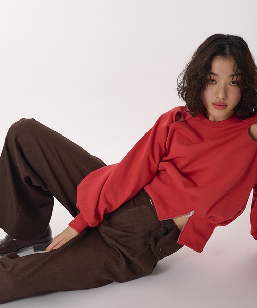 MUHET(ミュエータ)の「belted wide slacks pants / ポケット付きスラックスパンツ(スラックス・レディース・ネイビー/ブラウン・MEDIUM/SMALL)」の6枚目の写真