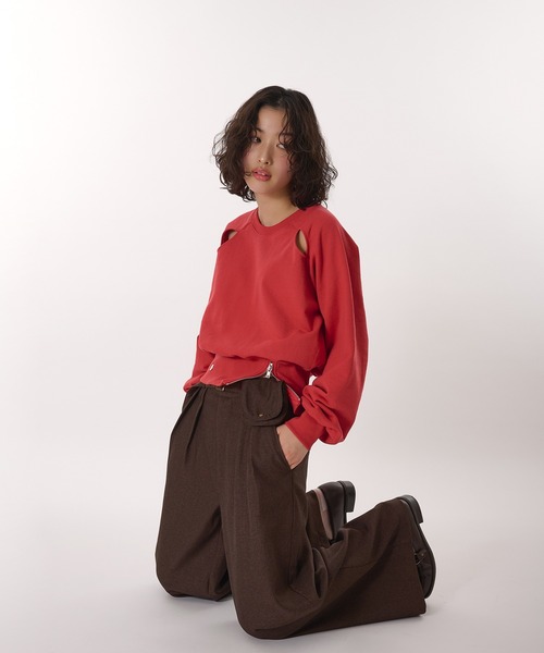 MUHET(ミュエータ)の「belted wide slacks pants / ポケット付きスラックスパンツ(スラックス・レディース・ネイビー/ブラウン・MEDIUM/SMALL)」の8枚目の写真