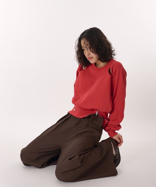MUHET(ミュエータ)の「belted wide slacks pants / ポケット付きスラックスパンツ(スラックス・レディース・ネイビー/ブラウン・MEDIUM/SMALL)」の9枚目の写真