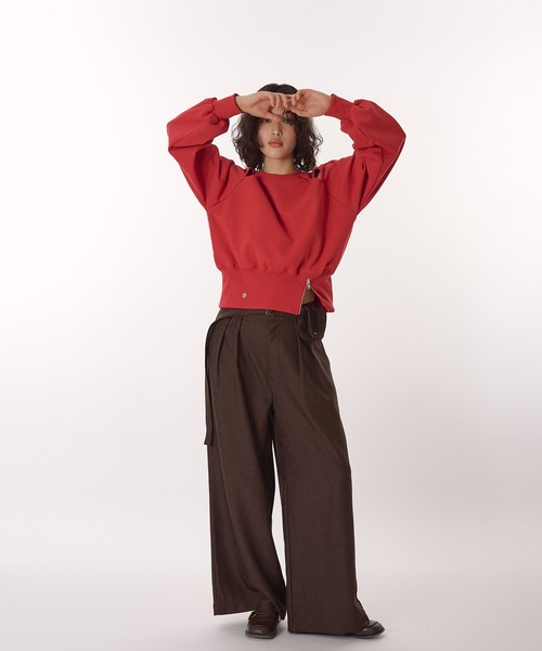 MUHET(ミュエータ)の「belted wide slacks pants / ポケット付きスラックスパンツ(スラックス・レディース・ネイビー/ブラウン・MEDIUM/SMALL)」の10枚目の写真