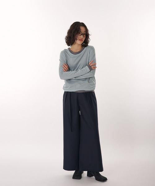 MUHET(ミュエータ)の「belted wide slacks pants / ポケット付きスラックスパンツ(スラックス・レディース・ネイビー/ブラウン・MEDIUM/SMALL)」の14枚目の写真