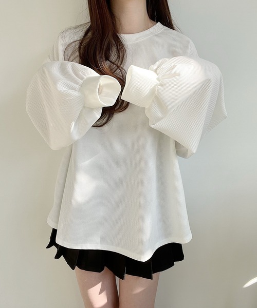 Nana(ナナ)の「ボリュームスリーブワッフルロンT(Tシャツ/カットソー・レディース・ホワイト/ブラウン・FREE)」の5枚目の写真