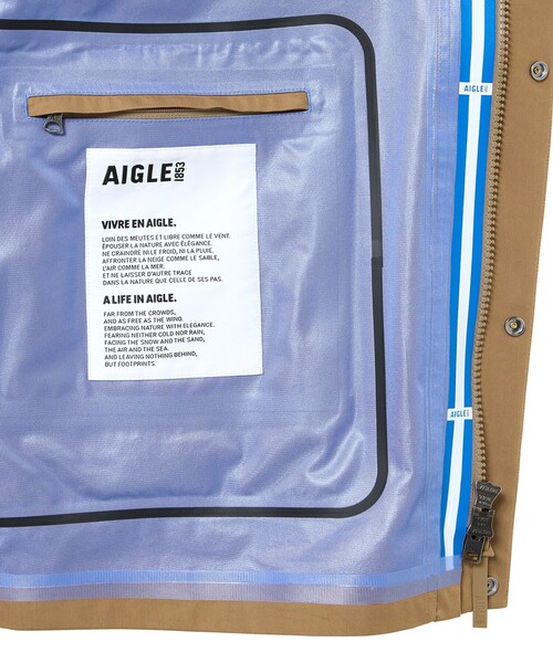 AIGLE(エーグル)の「MTD防水 透湿 フーデッドミドル丈ジャケット /マウンテンパーカー(マウンテンパーカー・メンズ・ブラック/キャメル・L/S/M/XL)」の22枚目の写真
