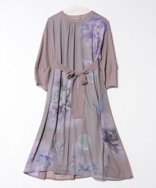 セール】551225：咲き誇る大輪柄 シフォンワンピース（ワンピース  