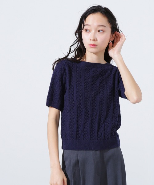 N.(N. Natural Beauty Basic)(エヌエヌナチュラルビューティーベーシック)の「ミニケーブル半袖ニット(ニット/セーター・レディース・オフホワイト/ブルー/ネイビー/ピンク・MEDIUM)」の3枚目の写真