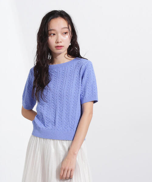 N.(N. Natural Beauty Basic)(エヌエヌナチュラルビューティーベーシック)の「ミニケーブル半袖ニット(ニット/セーター・レディース・オフホワイト/ブルー/ネイビー/ピンク・MEDIUM)」の4枚目の写真