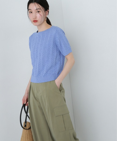 N.(N. Natural Beauty Basic)(エヌエヌナチュラルビューティーベーシック)の「ミニケーブル半袖ニット(ニット/セーター・レディース・オフホワイト/ブルー/ネイビー/ピンク・MEDIUM)」の13枚目の写真