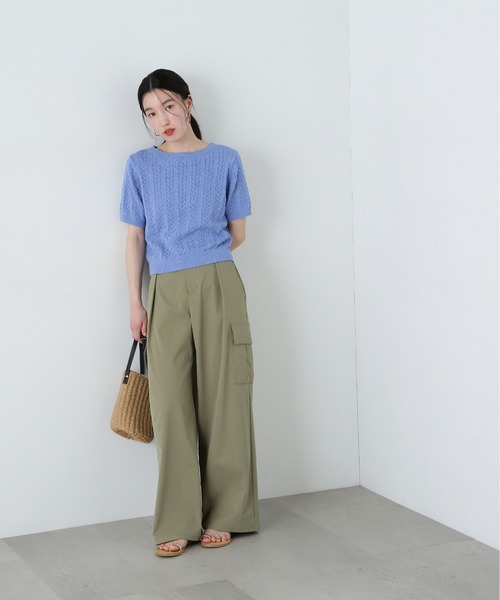 N.(N. Natural Beauty Basic)(エヌエヌナチュラルビューティーベーシック)の「ミニケーブル半袖ニット(ニット/セーター・レディース・オフホワイト/ブルー/ネイビー/ピンク・MEDIUM)」の16枚目の写真