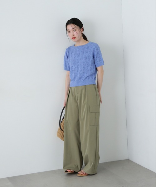 N.(N. Natural Beauty Basic)(エヌエヌナチュラルビューティーベーシック)の「ミニケーブル半袖ニット(ニット/セーター・レディース・オフホワイト/ブルー/ネイビー/ピンク・MEDIUM)」の17枚目の写真