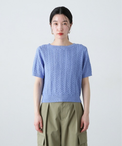 N.(N. Natural Beauty Basic)(エヌエヌナチュラルビューティーベーシック)の「ミニケーブル半袖ニット(ニット/セーター・レディース・オフホワイト/ブルー/ネイビー/ピンク・MEDIUM)」の18枚目の写真