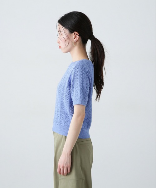 N.(N. Natural Beauty Basic)(エヌエヌナチュラルビューティーベーシック)の「ミニケーブル半袖ニット(ニット/セーター・レディース・オフホワイト/ブルー/ネイビー/ピンク・MEDIUM)」の19枚目の写真