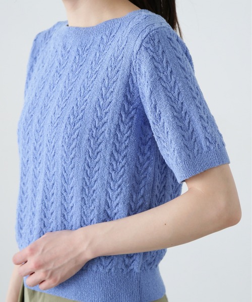 N.(N. Natural Beauty Basic)(エヌエヌナチュラルビューティーベーシック)の「ミニケーブル半袖ニット(ニット/セーター・レディース・オフホワイト/ブルー/ネイビー/ピンク・MEDIUM)」の22枚目の写真