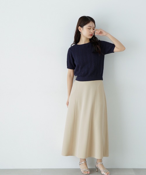 N.(N. Natural Beauty Basic)(エヌエヌナチュラルビューティーベーシック)の「ミニケーブル半袖ニット(ニット/セーター・レディース・オフホワイト/ブルー/ネイビー/ピンク・MEDIUM)」の9枚目の写真