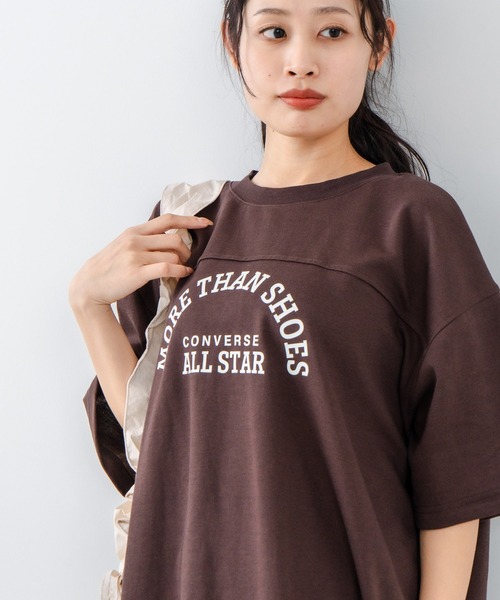 CONVERSE（コンバース）の「【CONVERSE/コンバース】フットボールチュニック（Tシャツ/カットソー・レディース・ブラック/ブラウン/オフホワイト/チャコールグレー・LARGE/MEDIUM）」の4枚目の写真