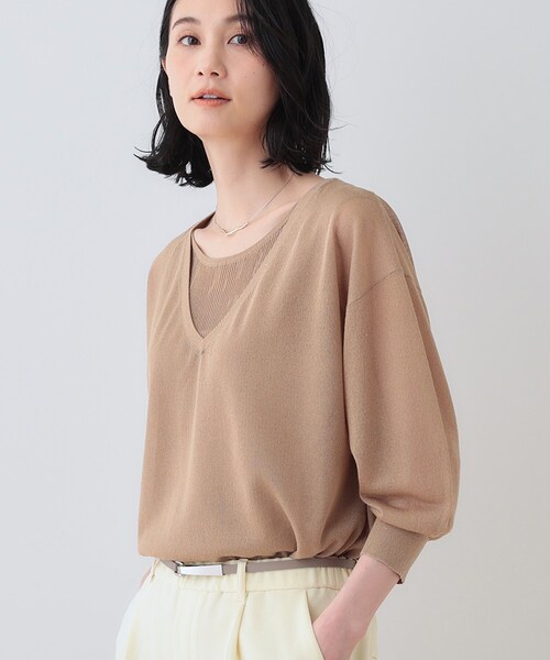 INDIVI（インディヴィ）の「【洗える／シアーラメ】レイヤード風ニット（ニット/セーター・レディース・オフホワイト/ブルーグリーン/ブラック/キャメル/ライトグレー・05/38/15 /13/19）」の5枚目の写真