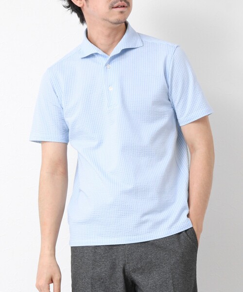 NOLLEY’S(ノーリーズ)の「《ビジカジ対応》ハイゲージサッカーストライプ ワンピースカラーポロ ビズポロ 25SS(ポロシャツ・メンズ・ホワイト/ネイビー/サックスブルー/ブルー系その他・S/M/L/XL)」の3枚目の写真