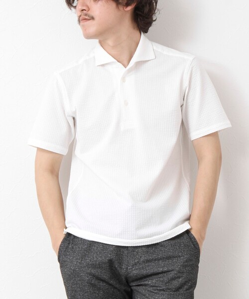 NOLLEY’S(ノーリーズ)の「《ビジカジ対応》ハイゲージサッカーストライプ ワンピースカラーポロ ビズポロ 25SS(ポロシャツ・メンズ・ホワイト/ネイビー/サックスブルー/ブルー系その他・S/M/L/XL)」の5枚目の写真