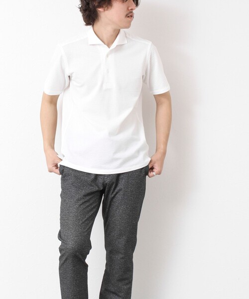 NOLLEY’S(ノーリーズ)の「《ビジカジ対応》ハイゲージサッカーストライプ ワンピースカラーポロ ビズポロ 25SS(ポロシャツ・メンズ・ホワイト/ネイビー/サックスブルー/ブルー系その他・S/M/L/XL)」の6枚目の写真