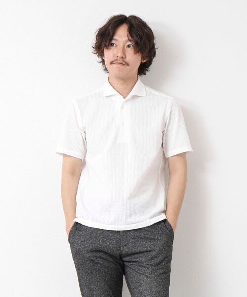 NOLLEY’S(ノーリーズ)の「《ビジカジ対応》ハイゲージサッカーストライプ ワンピースカラーポロ ビズポロ 25SS(ポロシャツ・メンズ・ホワイト/ネイビー/サックスブルー/ブルー系その他・S/M/L/XL)」の7枚目の写真