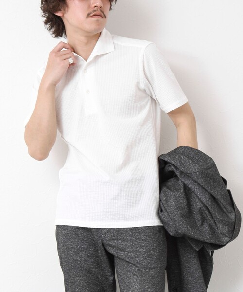 NOLLEY’S(ノーリーズ)の「《ビジカジ対応》ハイゲージサッカーストライプ ワンピースカラーポロ ビズポロ 25SS(ポロシャツ・メンズ・ホワイト/ネイビー/サックスブルー/ブルー系その他・S/M/L/XL)」の8枚目の写真