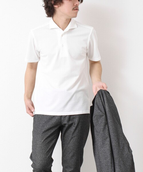 NOLLEY’S(ノーリーズ)の「《ビジカジ対応》ハイゲージサッカーストライプ ワンピースカラーポロ ビズポロ 25SS(ポロシャツ・メンズ・ホワイト/ネイビー/サックスブルー/ブルー系その他・S/M/L/XL)」の9枚目の写真