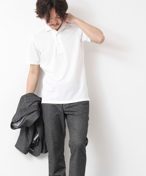 NOLLEY’S(ノーリーズ)の「《ビジカジ対応》ハイゲージサッカーストライプ ワンピースカラーポロ ビズポロ 25SS(ポロシャツ・メンズ・ホワイト/ネイビー/サックスブルー/ブルー系その他・S/M/L/XL)」の10枚目の写真