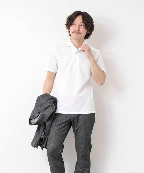 NOLLEY’S(ノーリーズ)の「《ビジカジ対応》ハイゲージサッカーストライプ ワンピースカラーポロ ビズポロ 25SS(ポロシャツ・メンズ・ホワイト/ネイビー/サックスブルー/ブルー系その他・S/M/L/XL)」の12枚目の写真