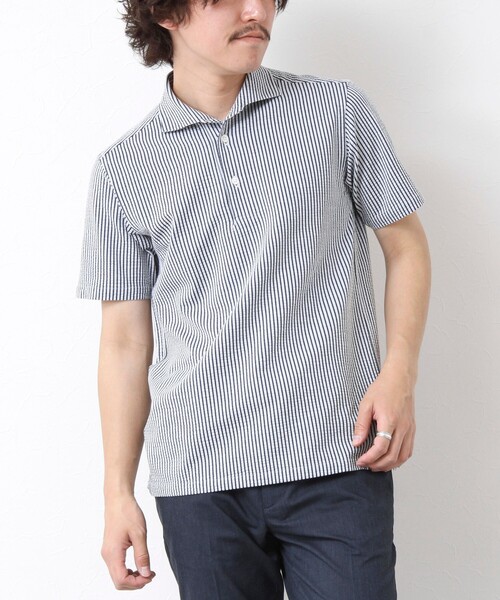 NOLLEY’S(ノーリーズ)の「《ビジカジ対応》ハイゲージサッカーストライプ ワンピースカラーポロ ビズポロ 25SS(ポロシャツ・メンズ・ホワイト/ネイビー/サックスブルー/ブルー系その他・S/M/L/XL)」の20枚目の写真