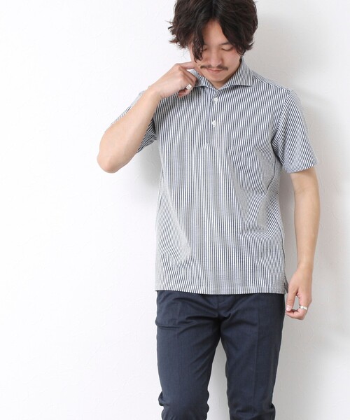 NOLLEY’S(ノーリーズ)の「《ビジカジ対応》ハイゲージサッカーストライプ ワンピースカラーポロ ビズポロ 25SS(ポロシャツ・メンズ・ホワイト/ネイビー/サックスブルー/ブルー系その他・S/M/L/XL)」の21枚目の写真