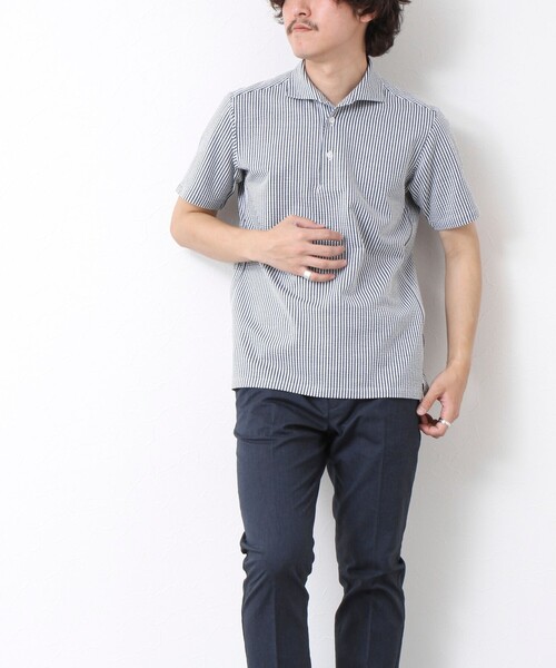 NOLLEY’S(ノーリーズ)の「《ビジカジ対応》ハイゲージサッカーストライプ ワンピースカラーポロ ビズポロ 25SS(ポロシャツ・メンズ・ホワイト/ネイビー/サックスブルー/ブルー系その他・S/M/L/XL)」の22枚目の写真