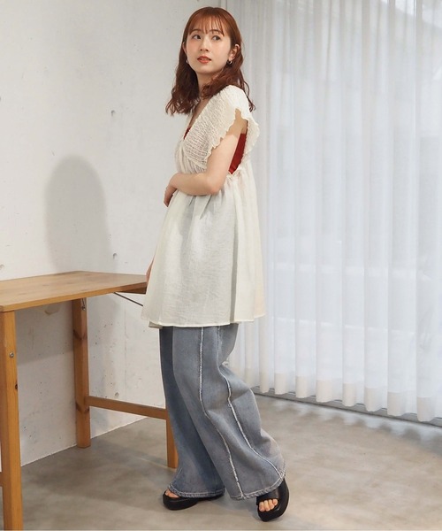 tiptop（ティップトップ）の「肩シャーリングミニワンピース（ワンピース・レディース・アイボリー/ブラック/グリーン・FREE）」の8枚目の写真