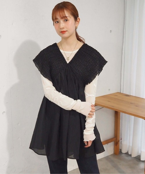 tiptop（ティップトップ）の「肩シャーリングミニワンピース（ワンピース・レディース・アイボリー/ブラック/グリーン・FREE）」の18枚目の写真